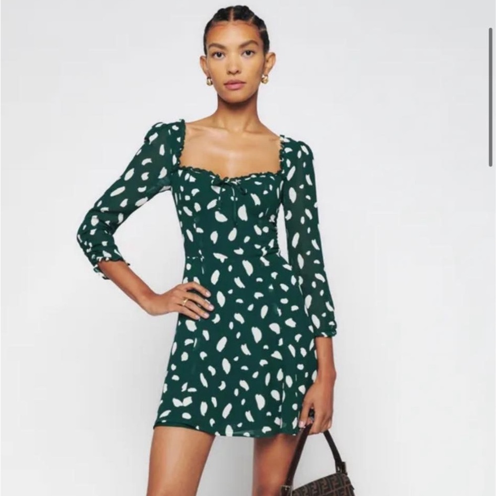 Reformation Remi Green Printed Dress  Size 0 Excellent condition
